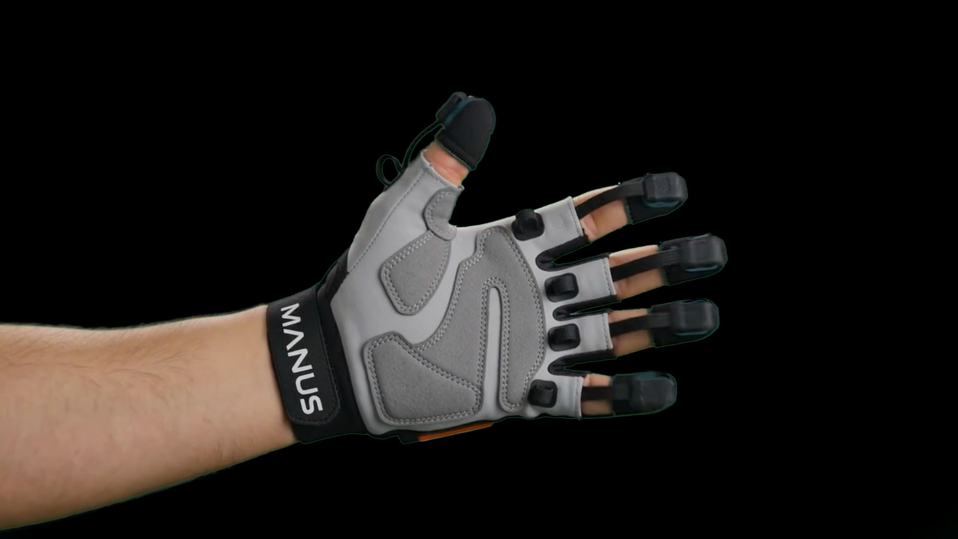 Manus gloves used for hand and finger capture during a MOCAP session.