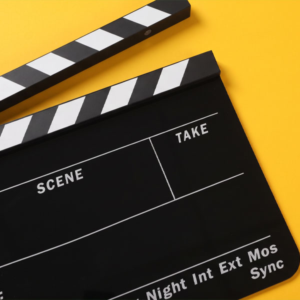 film slate symbolizing a professional video production stage in Montreal for video production, corporate content and digital studio work